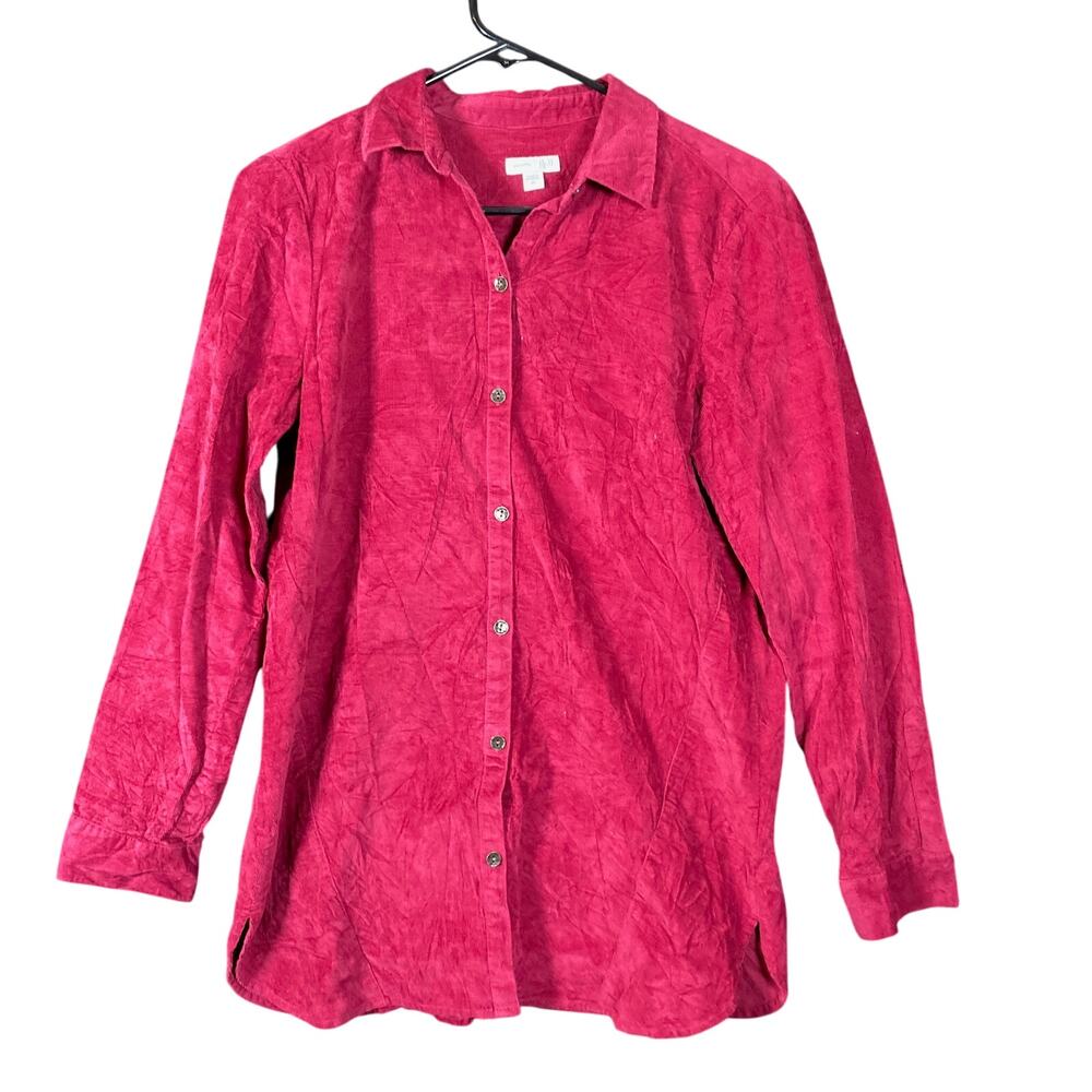 J Jill Womens Shirt Red Maroon Corduroy Collared Button Down 100% Cotton XSmall